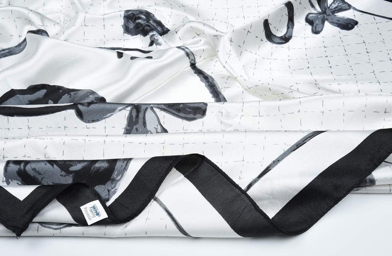 vabovin Women's Large Satin Square Headscarf 35" Silk Feeling Scarf For Hair Wrapping at Night (White Flowers Pattern) - Image 4